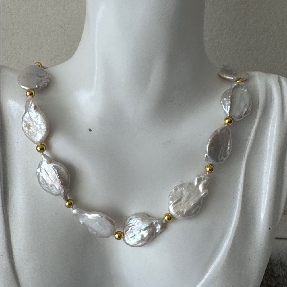 Iris & Lily Elegant Gold and White Freshwater Pearls Necklace 17" lg + 2 in extn